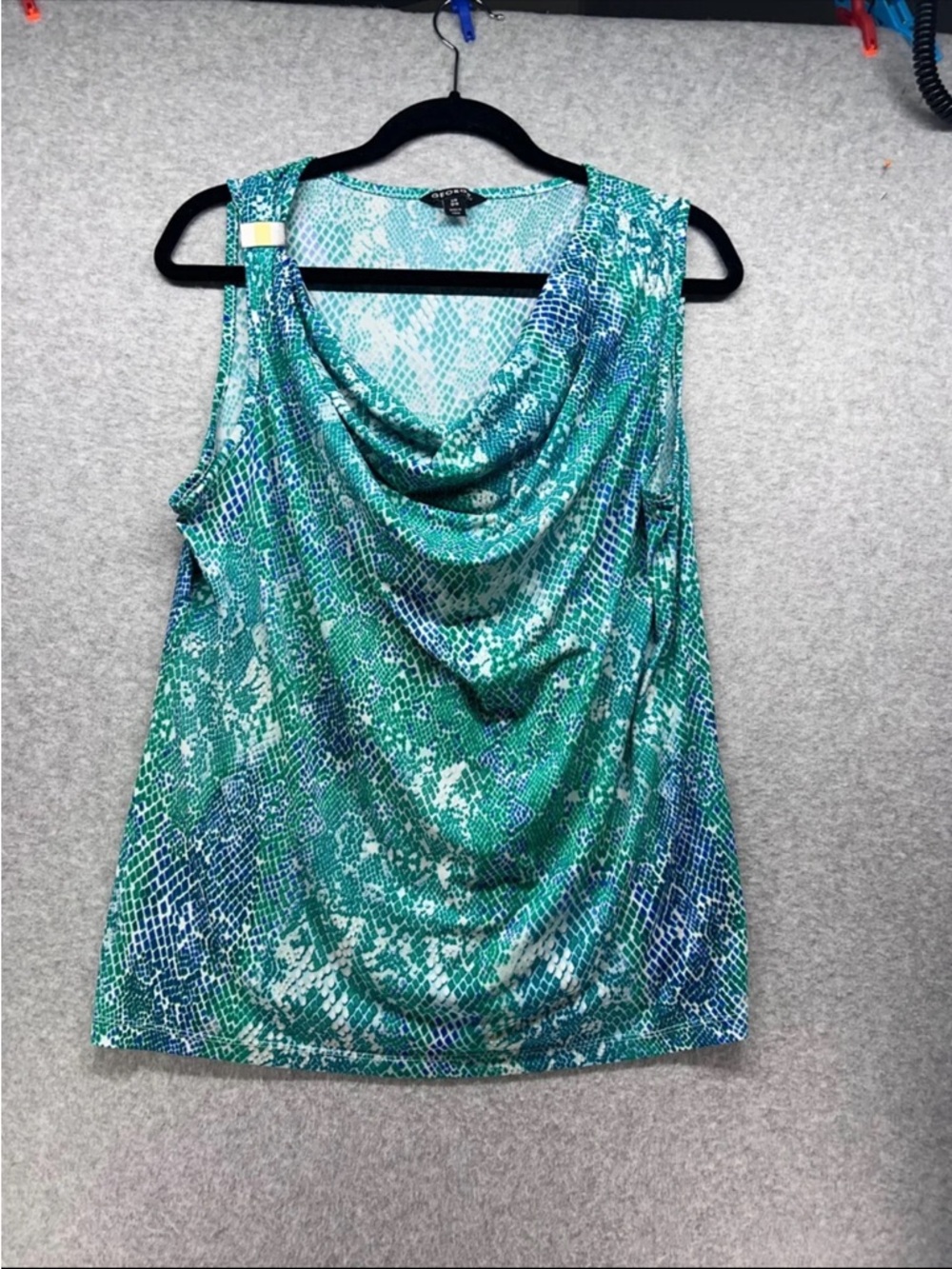 George Teal and Blue Draped Cowl Neck Sleeveless Top